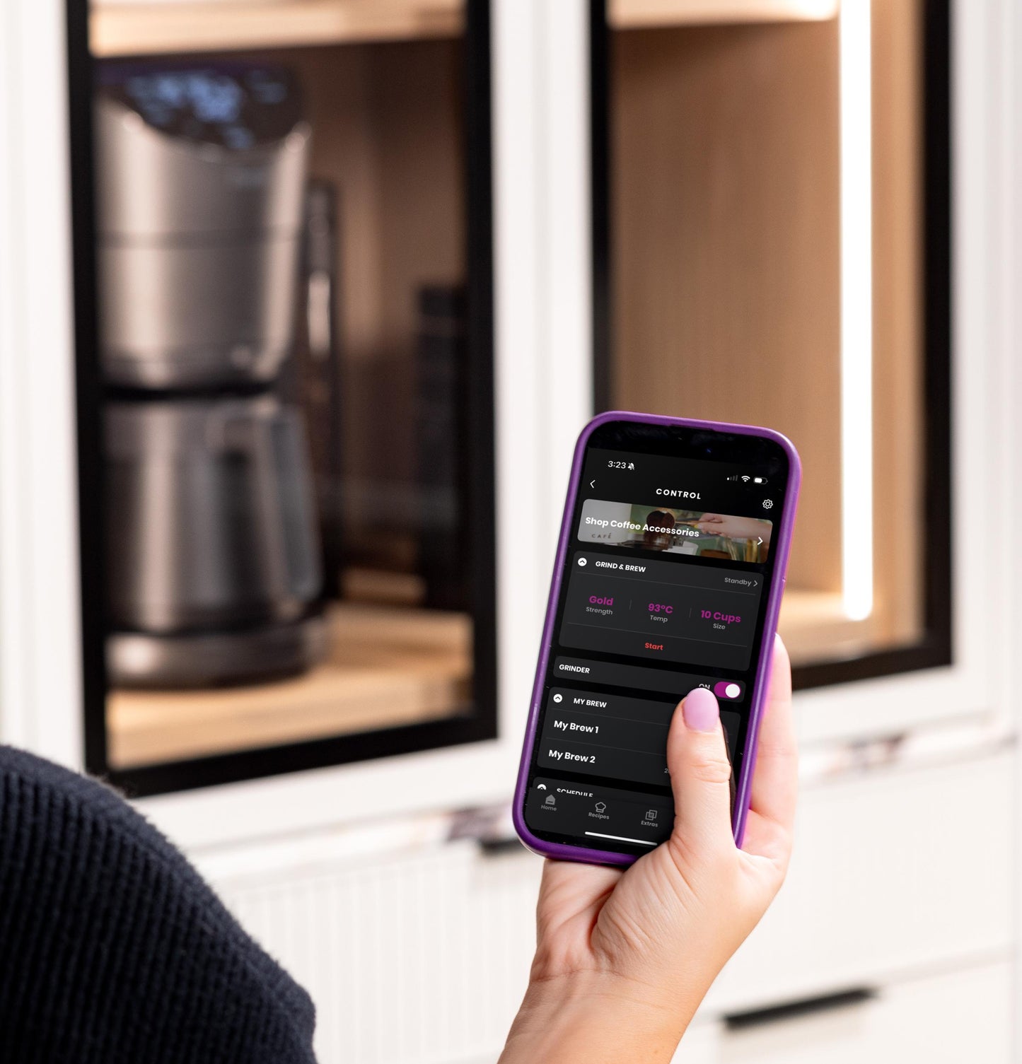 P7CGAAS6TBB GE Profile™ Smart Grind and Brew Coffee Maker with Podless Single Serve