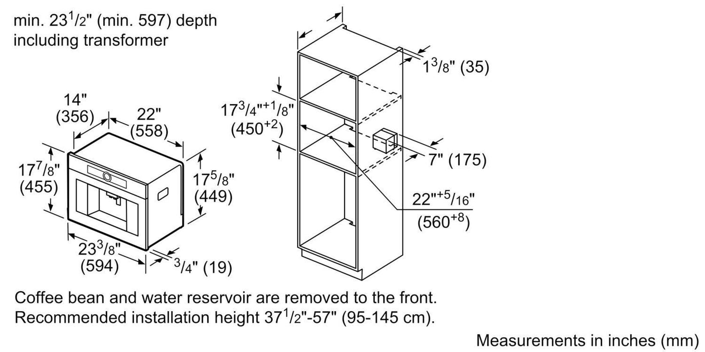 Bosch BCM8450UC 800 Series, Built-In Fully Automatic Coffee Machine, Stainless steel, Removable water tank